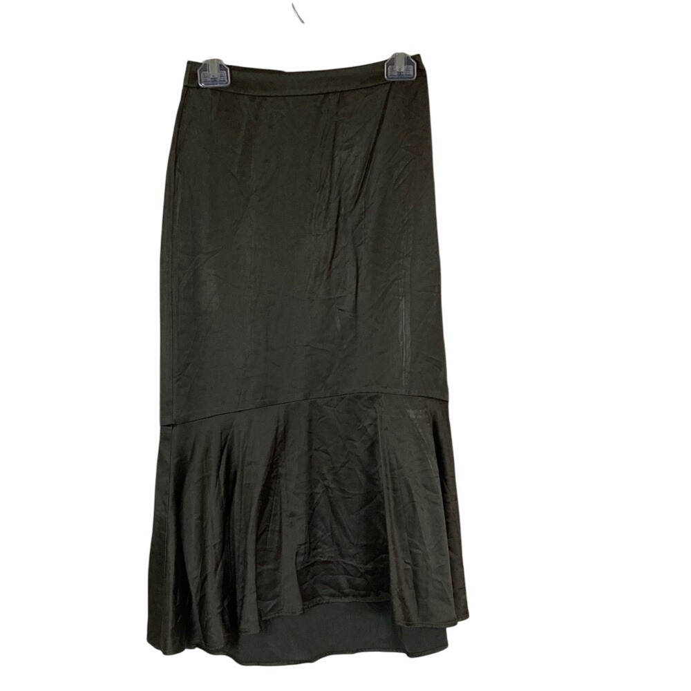 Express Womens Elegant Olive Green Satin Midi Skirt Size 2 Special Event Holiday